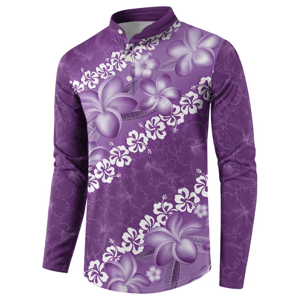 Vintage Purple Polynesia Button Sweatshirt Plumeria With Hibiscus Tropical Vibes LT14 - Polynesian Pride
