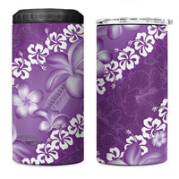 Vintage Purple Polynesia 4 in 1 Can Cooler Tumbler Plumeria With Hibiscus Tropical Vibes