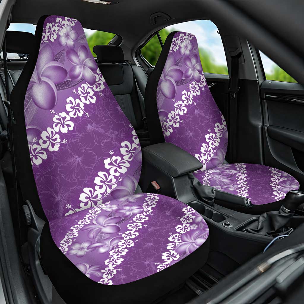 Vintage Purple Polynesia Car Seat Cover Plumeria With Hibiscus Tropical Vibes