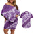 Vintage Purple Polynesia Couples Matching Off Shoulder Short Dress and Hawaiian Shirt Plumeria With Hibiscus Tropical Vibes