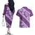 Vintage Purple Polynesia Couples Matching Off The Shoulder Long Sleeve Dress and Hawaiian Shirt Plumeria With Hibiscus Tropical Vibes