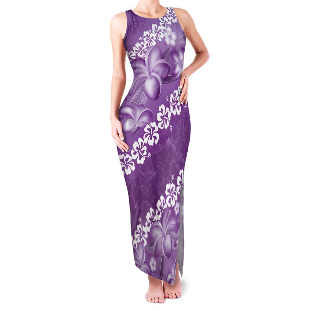 Vintage Purple Polynesia Family Matching Tank Maxi Dress and Hawaiian Shirt Plumeria With Hibiscus Tropical Vibes