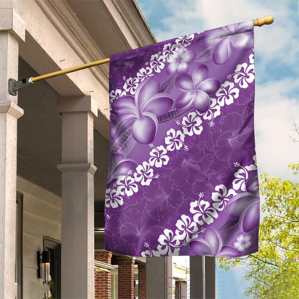 Vintage Purple Polynesia Garden Flag Plumeria With Hibiscus Tropical Vibes LT14 House Flag Purple - Polynesian Pride