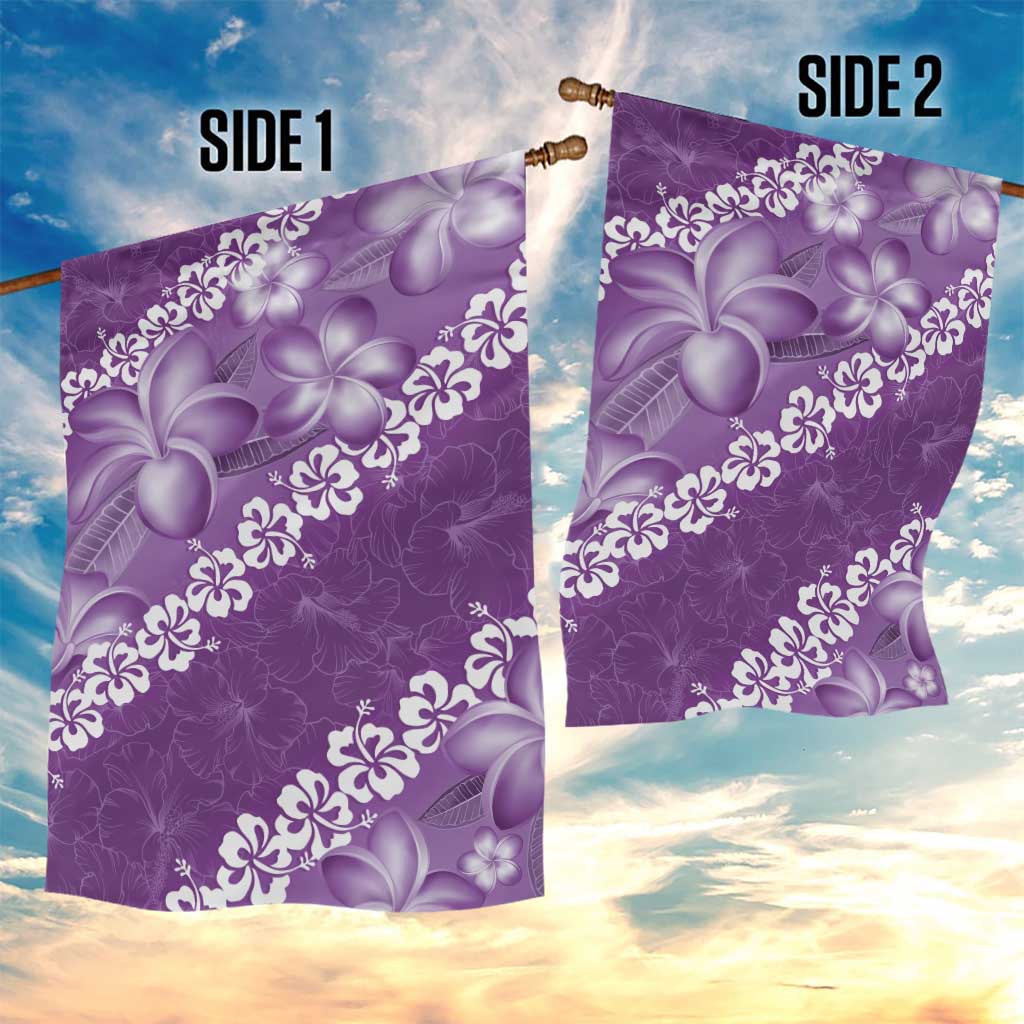 Vintage Purple Polynesia Garden Flag Plumeria With Hibiscus Tropical Vibes LT14 - Polynesian Pride