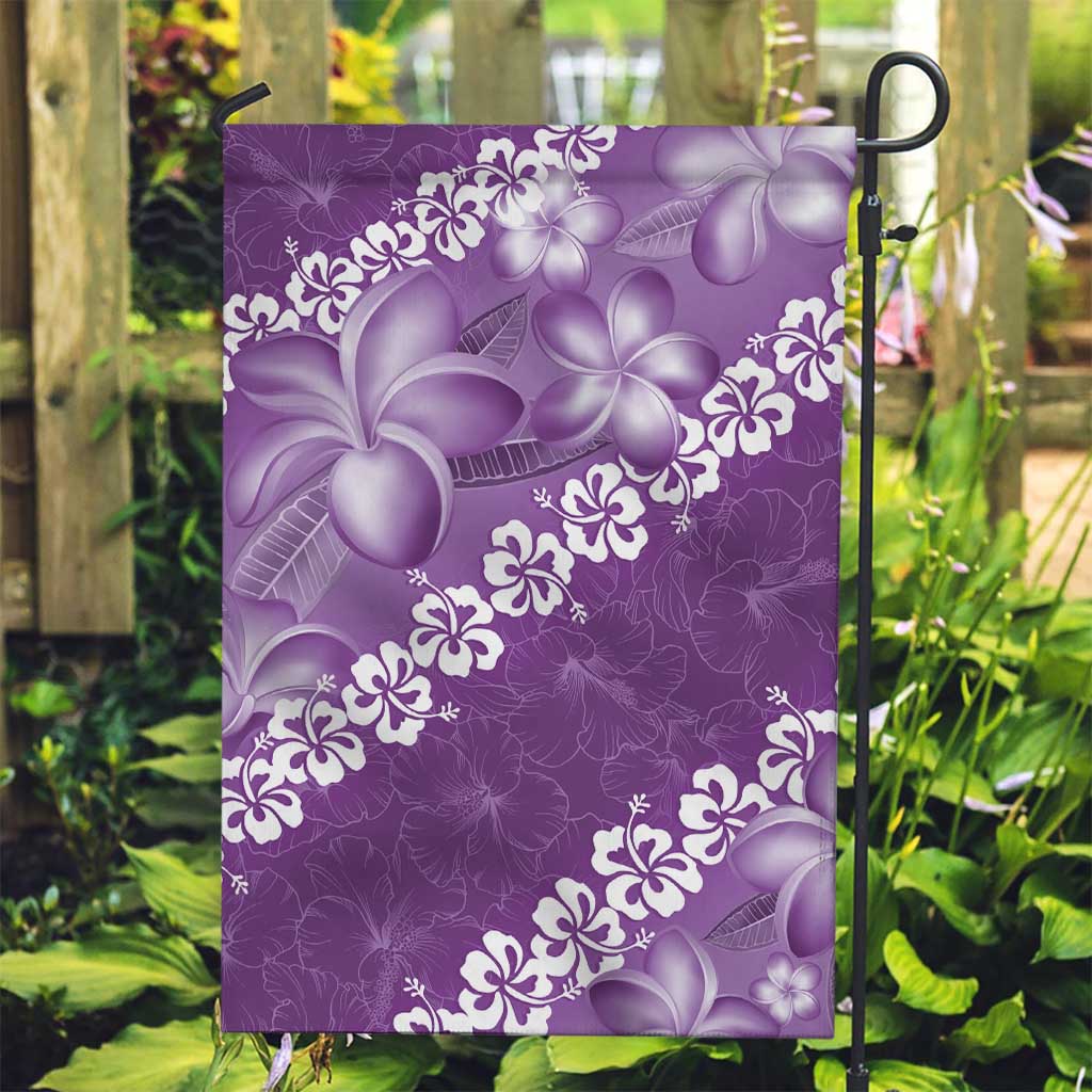 Vintage Purple Polynesia Garden Flag Plumeria With Hibiscus Tropical Vibes LT14 Garden Flag Purple - Polynesian Pride
