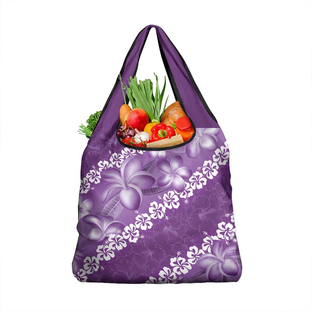 Vintage Purple Polynesia Grocery Bag Plumeria With Hibiscus Tropical Vibes LT14 1-pack One Size Purple - Polynesian Pride