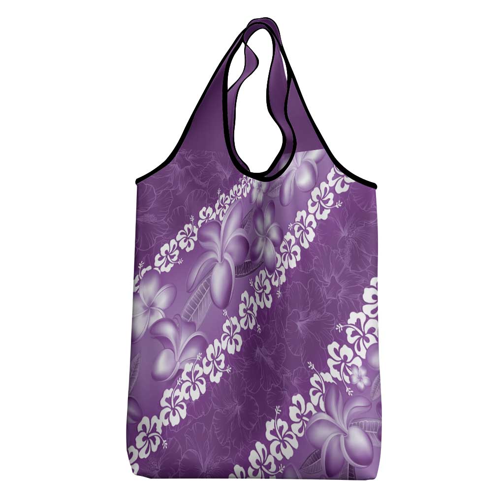 Vintage Purple Polynesia Grocery Bag Plumeria With Hibiscus Tropical Vibes LT14 - Polynesian Pride