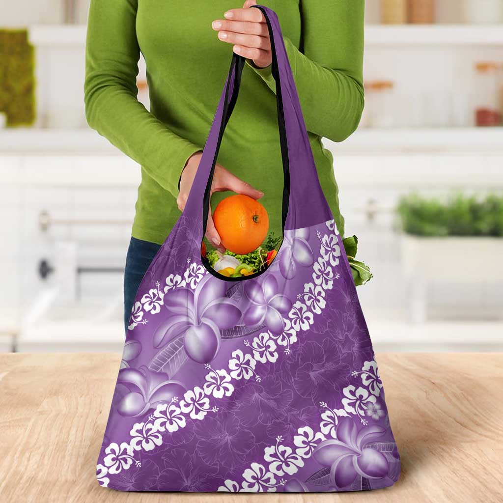 Vintage Purple Polynesia Grocery Bag Plumeria With Hibiscus Tropical Vibes LT14 - Polynesian Pride