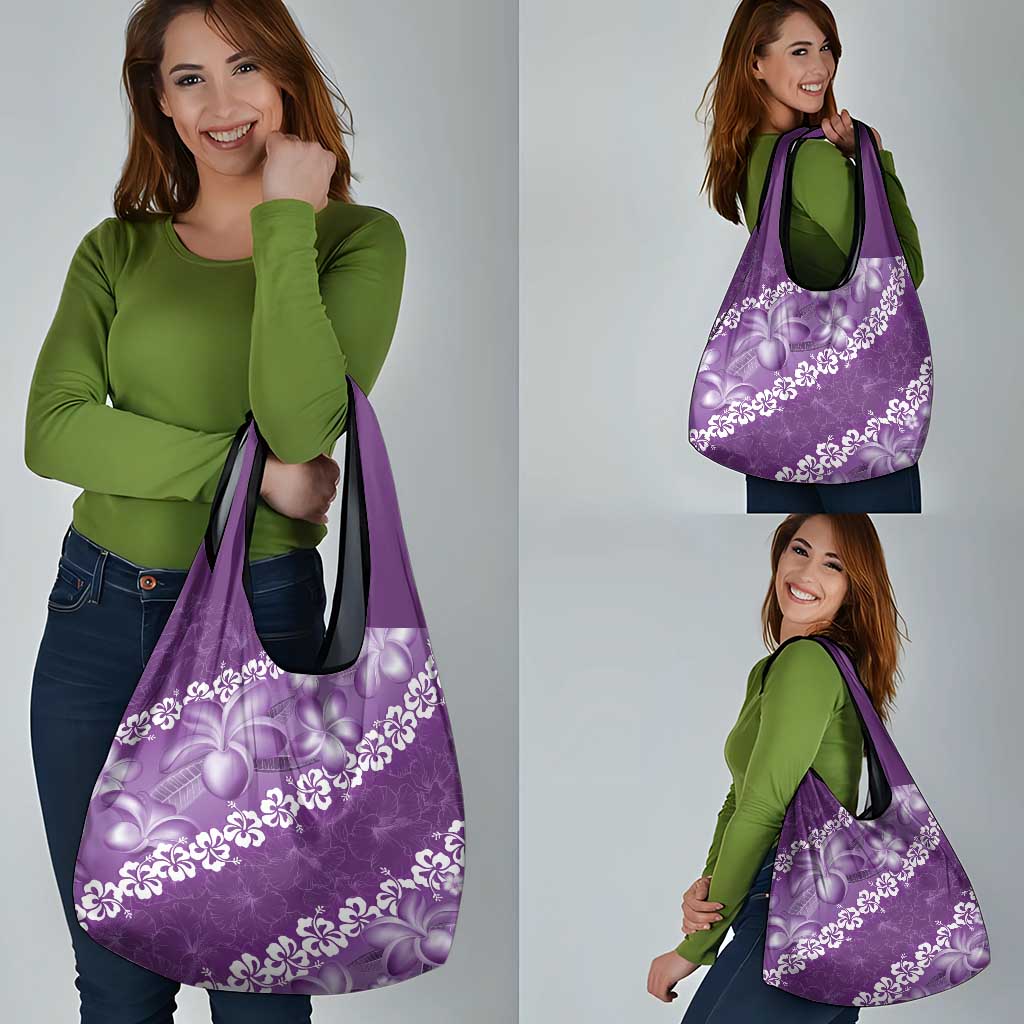 Vintage Purple Polynesia Grocery Bag Plumeria With Hibiscus Tropical Vibes LT14 - Polynesian Pride