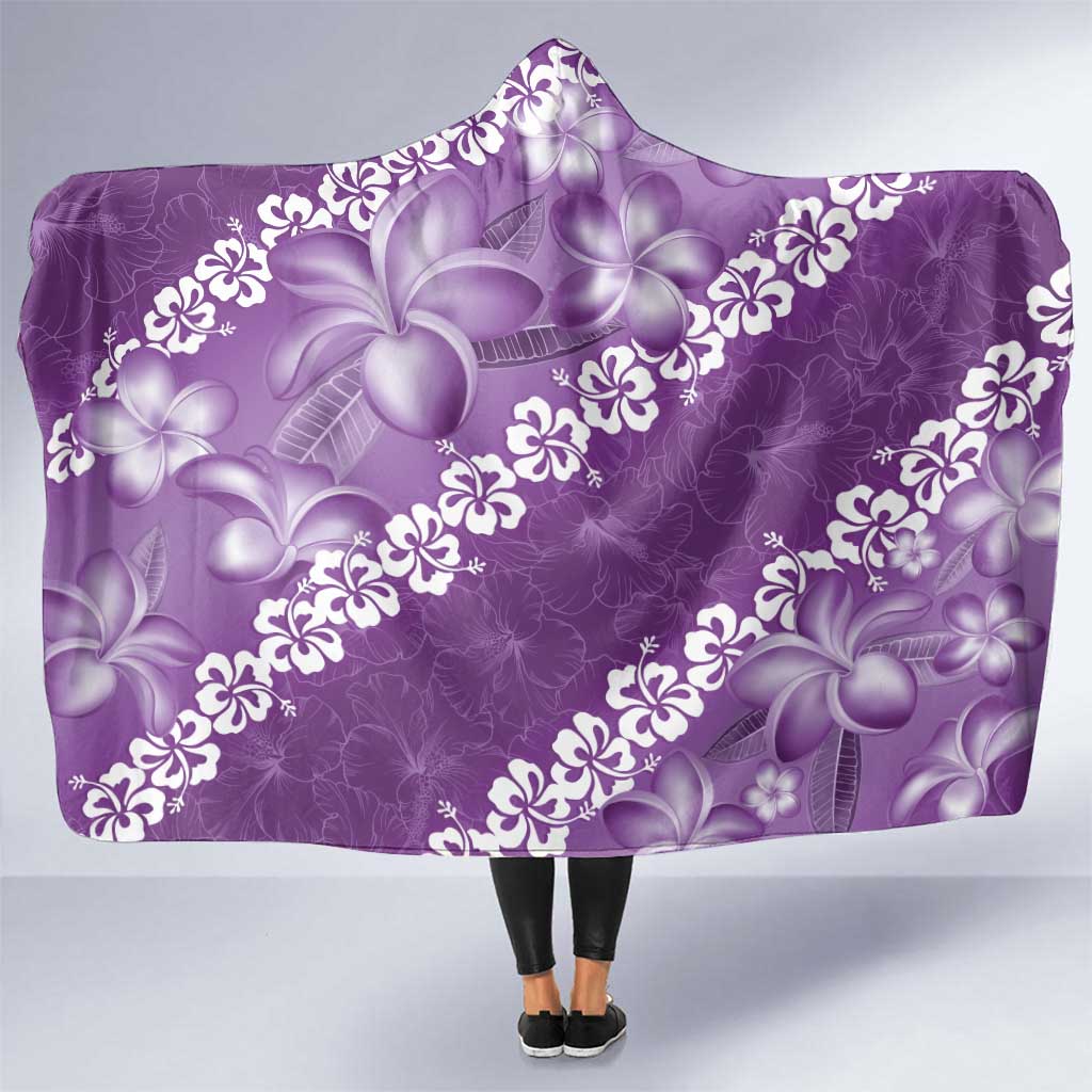 Vintage Purple Polynesia Hooded Blanket Plumeria With Hibiscus Tropical Vibes LT14 One Size Purple - Polynesian Pride