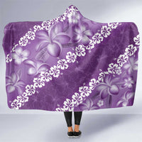 Vintage Purple Polynesia Hooded Blanket Plumeria With Hibiscus Tropical Vibes LT14 One Size Purple - Polynesian Pride