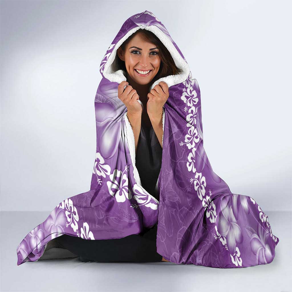 Vintage Purple Polynesia Hooded Blanket Plumeria With Hibiscus Tropical Vibes LT14 - Polynesian Pride
