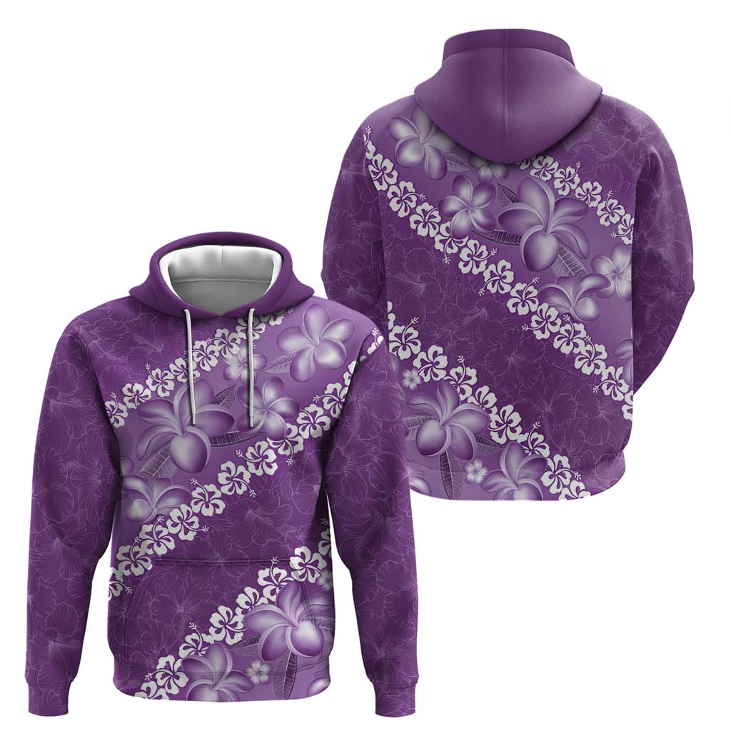 Vintage Purple Polynesia Hoodie Plumeria With Hibiscus Tropical Vibes