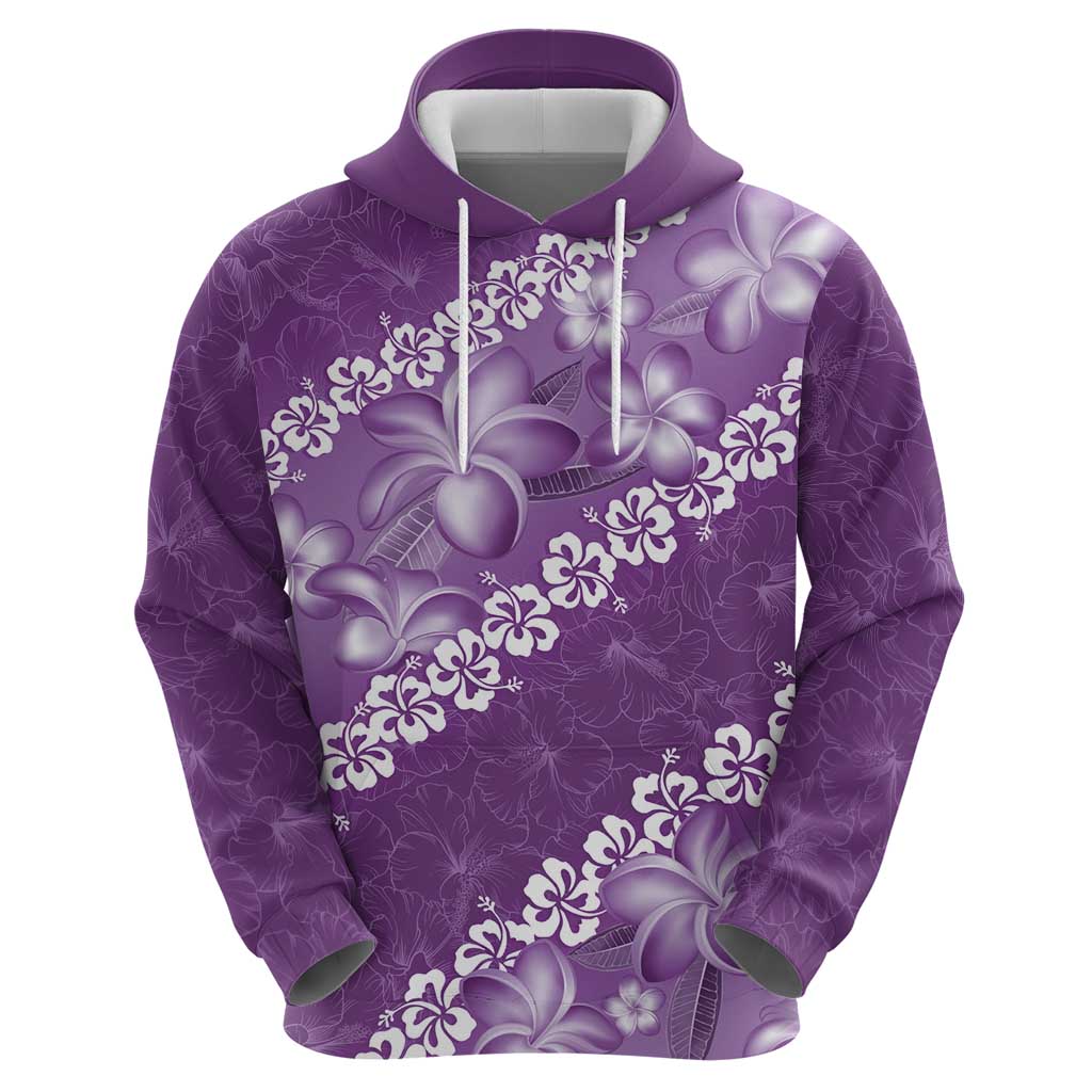 Vintage Purple Polynesia Hoodie Plumeria With Hibiscus Tropical Vibes