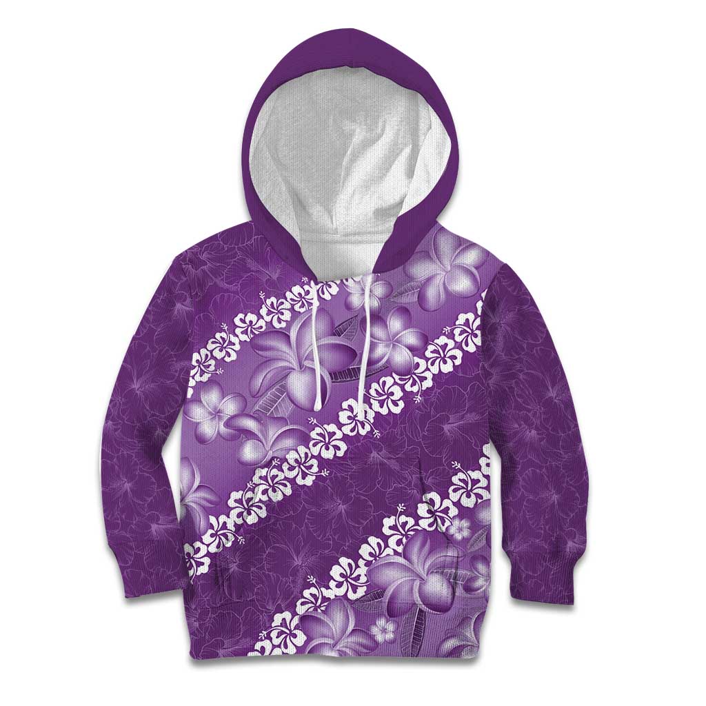 Vintage Purple Polynesia Kid Hoodie Plumeria With Hibiscus Tropical Vibes