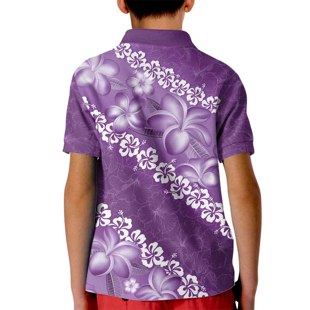 Vintage Purple Polynesia Kid Polo Shirt Plumeria With Hibiscus Tropical Vibes