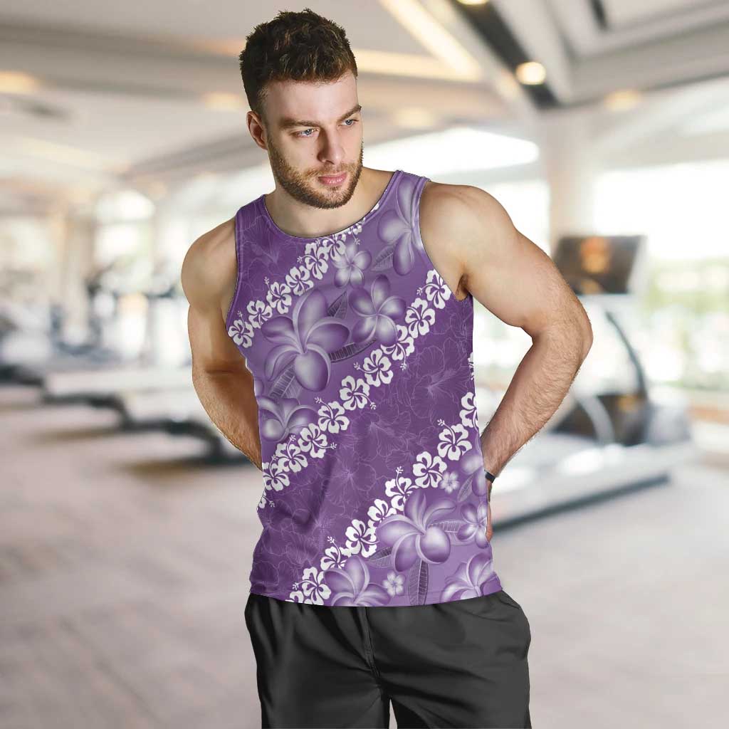 Vintage Purple Polynesia Men Tank Top Plumeria With Hibiscus Tropical Vibes LT14 Purple - Polynesian Pride