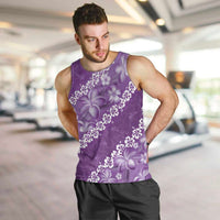 Vintage Purple Polynesia Men Tank Top Plumeria With Hibiscus Tropical Vibes LT14 Purple - Polynesian Pride
