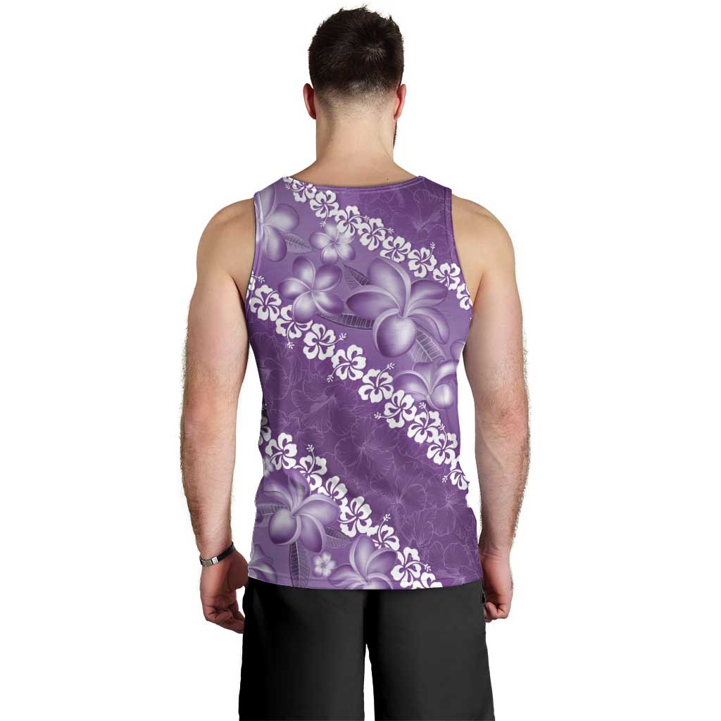 Vintage Purple Polynesia Men Tank Top Plumeria With Hibiscus Tropical Vibes LT14 - Polynesian Pride
