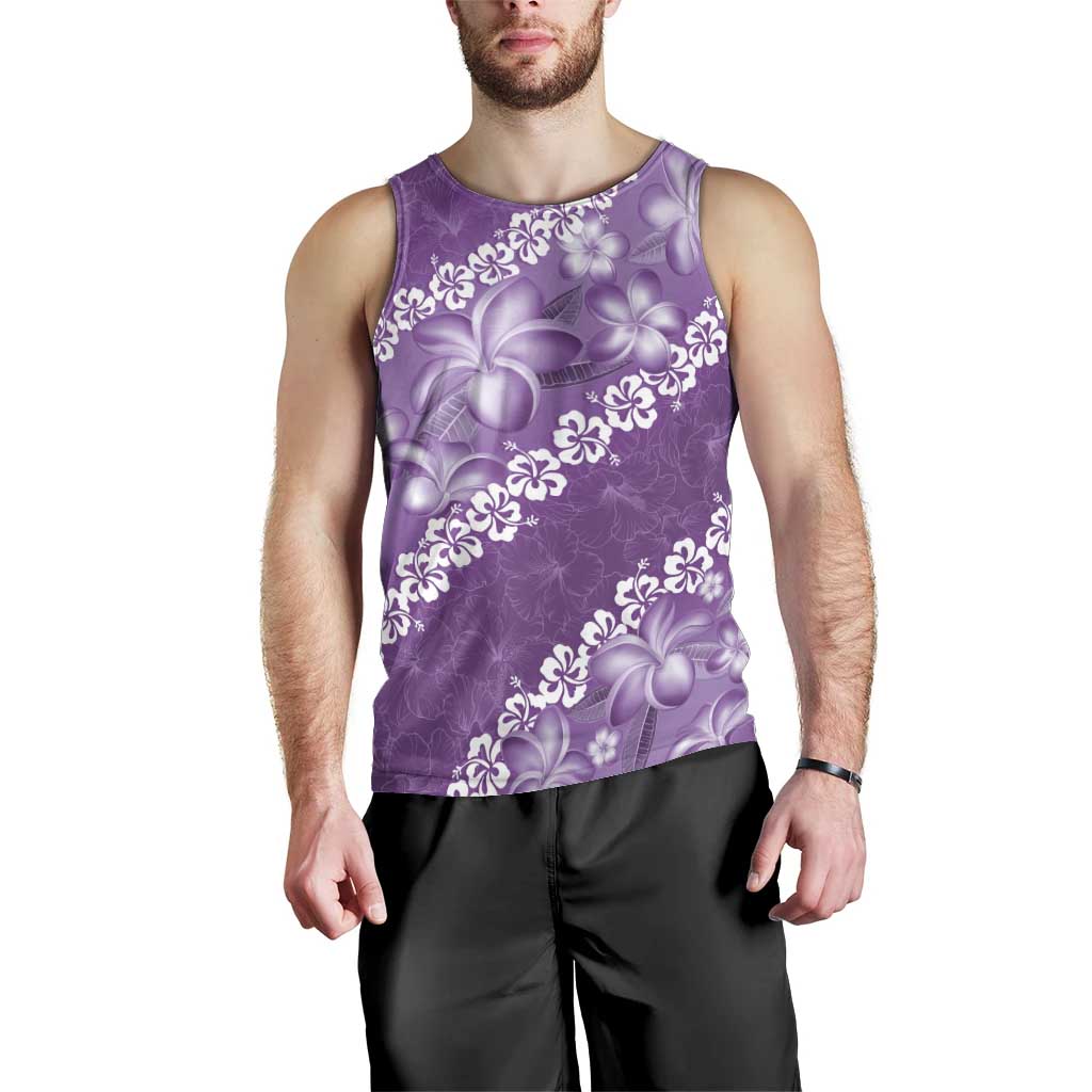 Vintage Purple Polynesia Men Tank Top Plumeria With Hibiscus Tropical Vibes LT14 - Polynesian Pride