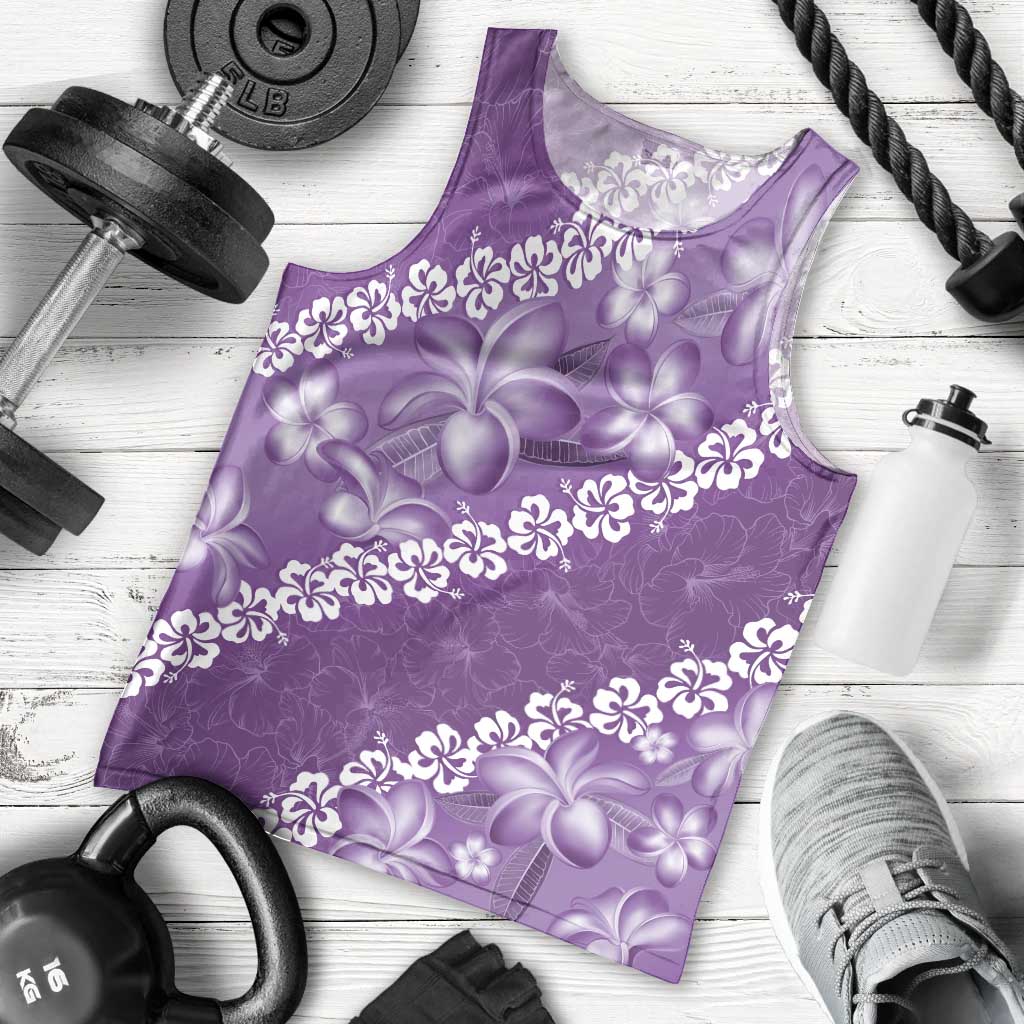 Vintage Purple Polynesia Men Tank Top Plumeria With Hibiscus Tropical Vibes LT14 - Polynesian Pride