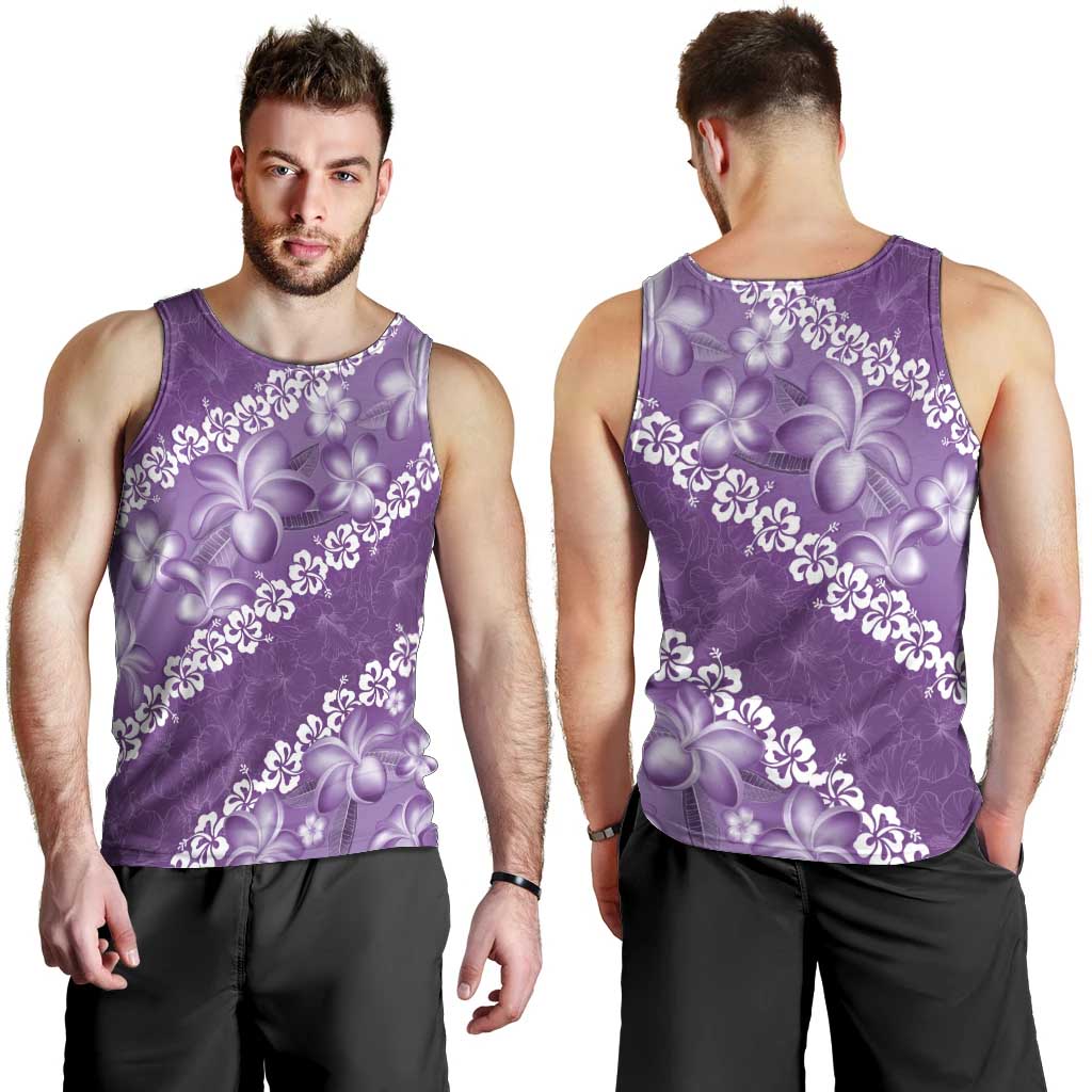 Vintage Purple Polynesia Men Tank Top Plumeria With Hibiscus Tropical Vibes LT14 - Polynesian Pride