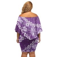 Vintage Purple Polynesia Off Shoulder Short Dress Plumeria With Hibiscus Tropical Vibes LT14 - Polynesian Pride