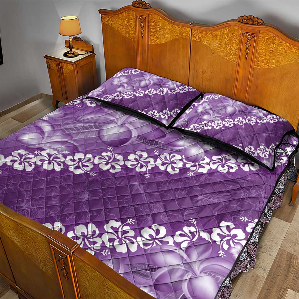 Vintage Purple Polynesia Quilt Bed Set Plumeria With Hibiscus Tropical Vibes LT14 - Polynesian Pride