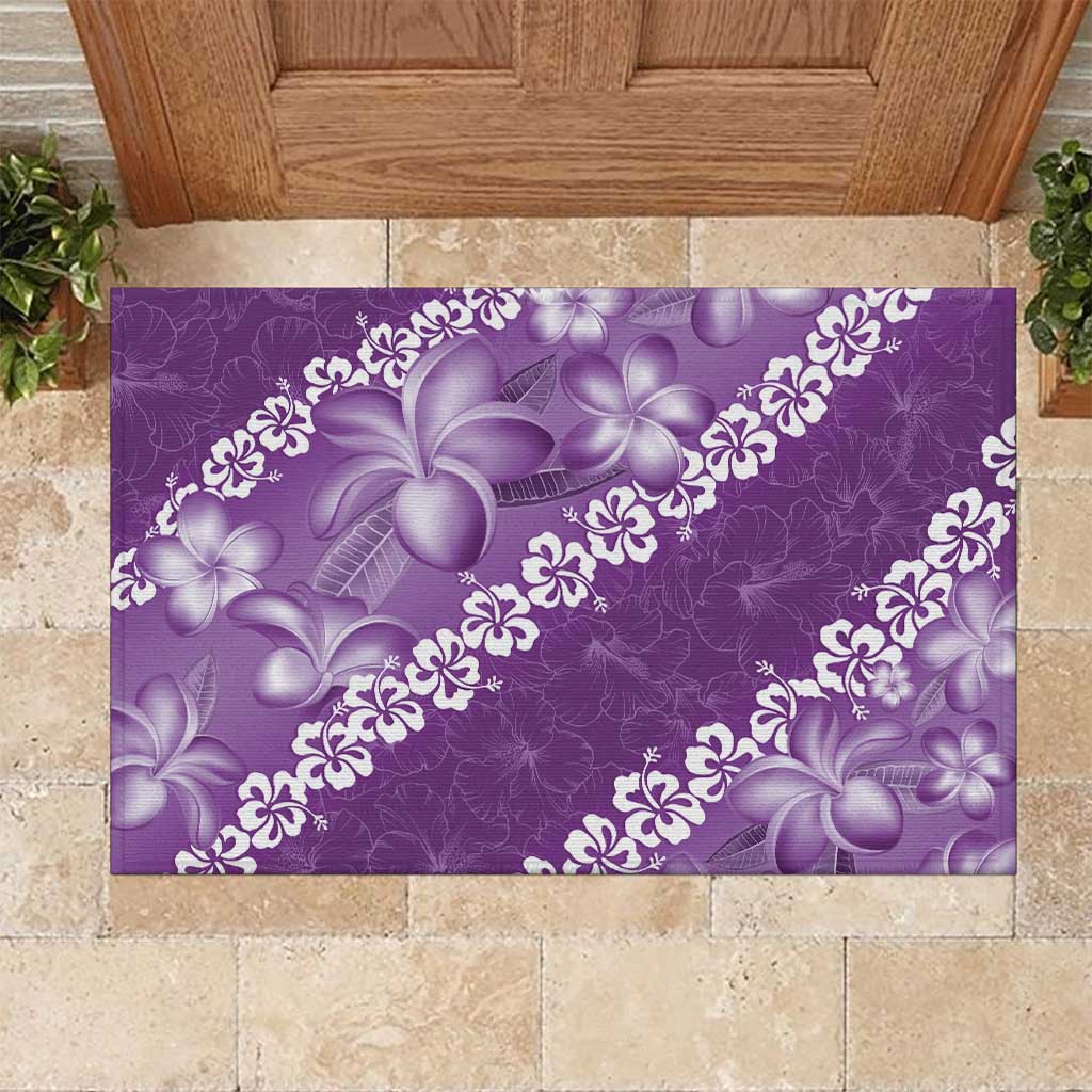 Vintage Purple Polynesia Rubber Doormat Plumeria With Hibiscus Tropical Vibes LT14 Purple - Polynesian Pride