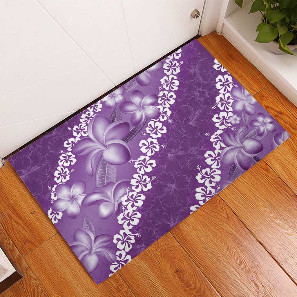 Vintage Purple Polynesia Rubber Doormat Plumeria With Hibiscus Tropical Vibes LT14 - Polynesian Pride