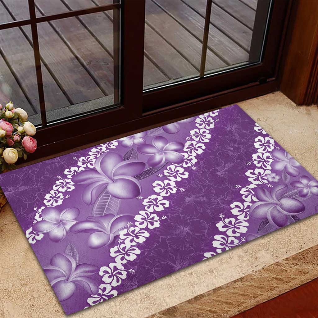 Vintage Purple Polynesia Rubber Doormat Plumeria With Hibiscus Tropical Vibes LT14 - Polynesian Pride