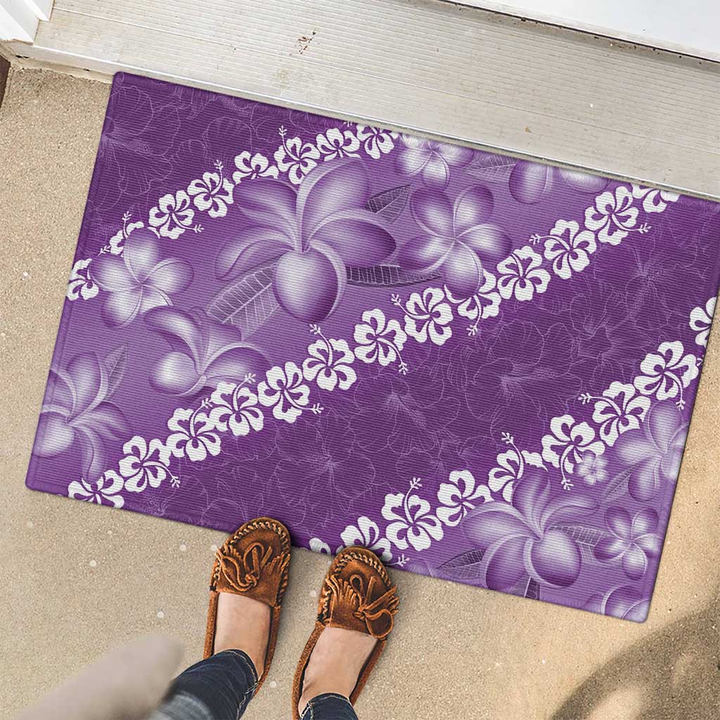Vintage Purple Polynesia Rubber Doormat Plumeria With Hibiscus Tropical Vibes LT14 - Polynesian Pride