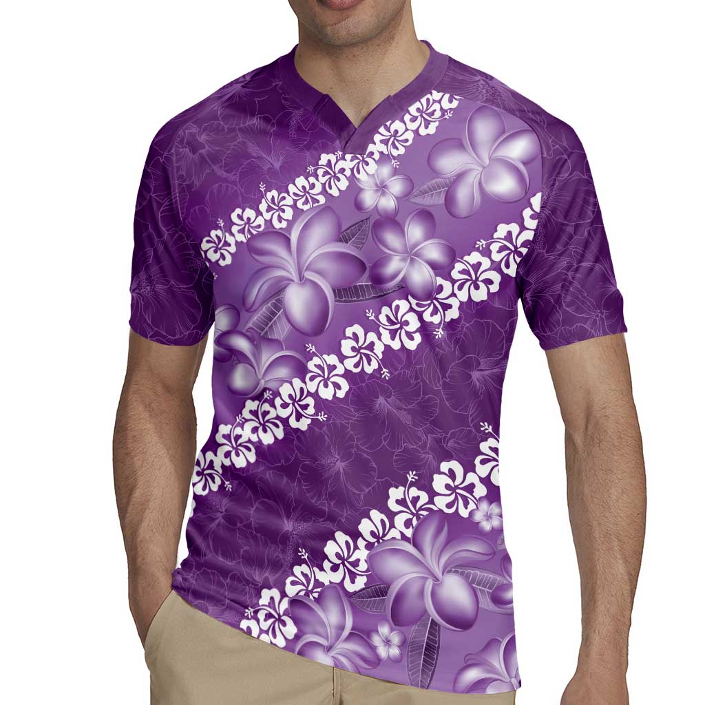 Vintage Purple Polynesia Rugby Jersey Plumeria With Hibiscus Tropical Vibes LT14 - Polynesian Pride