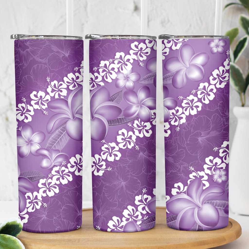 Vintage Purple Polynesia Skinny Tumbler Plumeria With Hibiscus Tropical Vibes