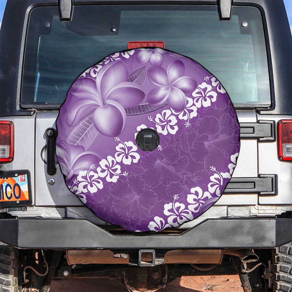 Vintage Purple Polynesia Spare Tire Cover Plumeria With Hibiscus Tropical Vibes LT14 Purple - Polynesian Pride