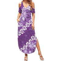 Vintage Purple Polynesia Summer Maxi Dress Plumeria With Hibiscus Tropical Vibes LT14 Women Purple - Polynesian Pride
