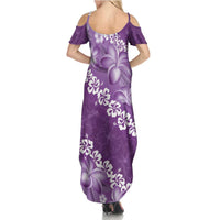 Vintage Purple Polynesia Summer Maxi Dress Plumeria With Hibiscus Tropical Vibes LT14 - Polynesian Pride