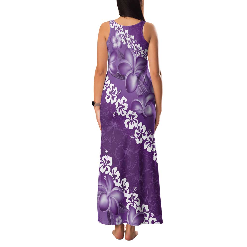 Vintage Purple Polynesia Tank Maxi Dress Plumeria With Hibiscus Tropical Vibes LT14 - Polynesian Pride