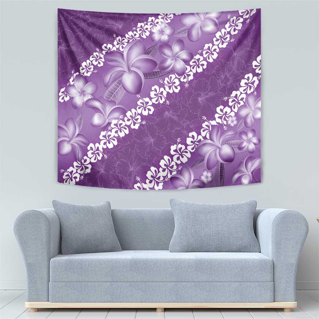 Vintage Purple Polynesia Tapestry Plumeria With Hibiscus Tropical Vibes