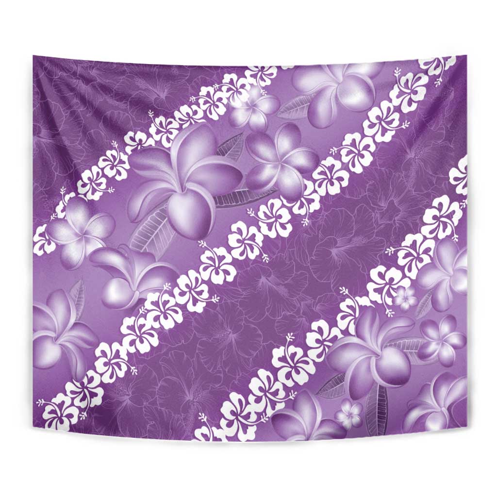 Vintage Purple Polynesia Tapestry Plumeria With Hibiscus Tropical Vibes