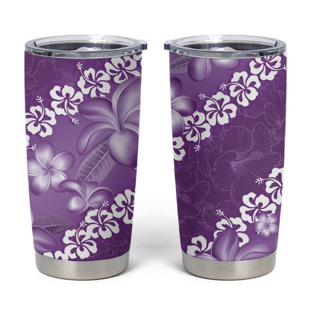 Vintage Purple Polynesia Tumbler Cup Plumeria With Hibiscus Tropical Vibes LT14 Purple - Polynesian Pride