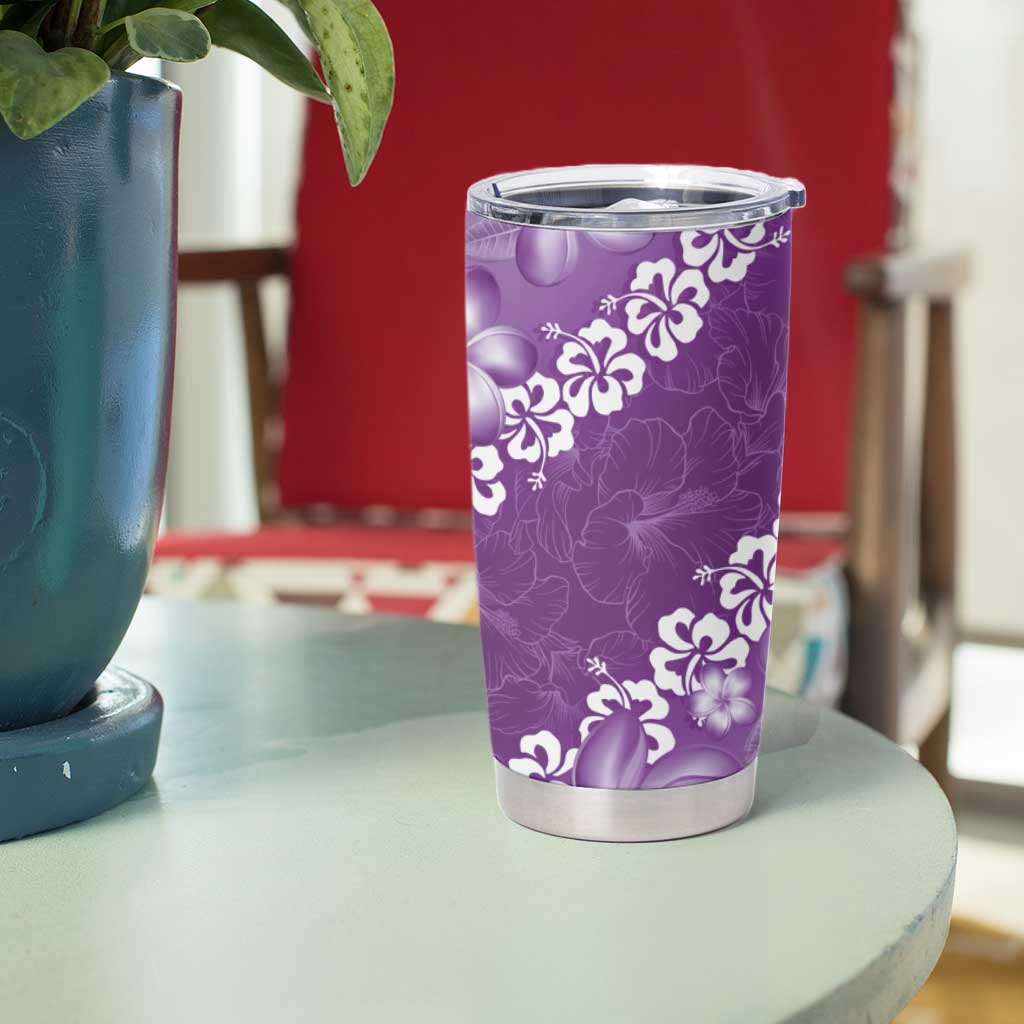 Vintage Purple Polynesia Tumbler Cup Plumeria With Hibiscus Tropical Vibes LT14 - Polynesian Pride