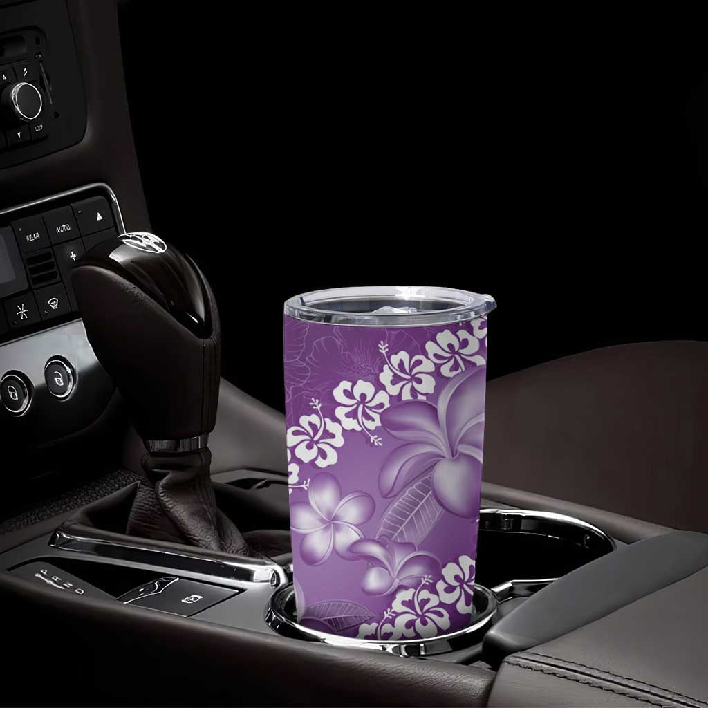 Vintage Purple Polynesia Tumbler Cup Plumeria With Hibiscus Tropical Vibes LT14 - Polynesian Pride