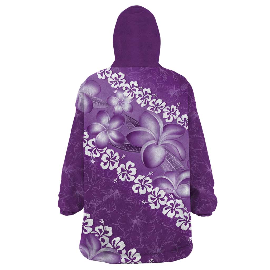 Vintage Purple Polynesia Wearable Blanket Hoodie Plumeria With Hibiscus Tropical Vibes LT14 - Polynesian Pride