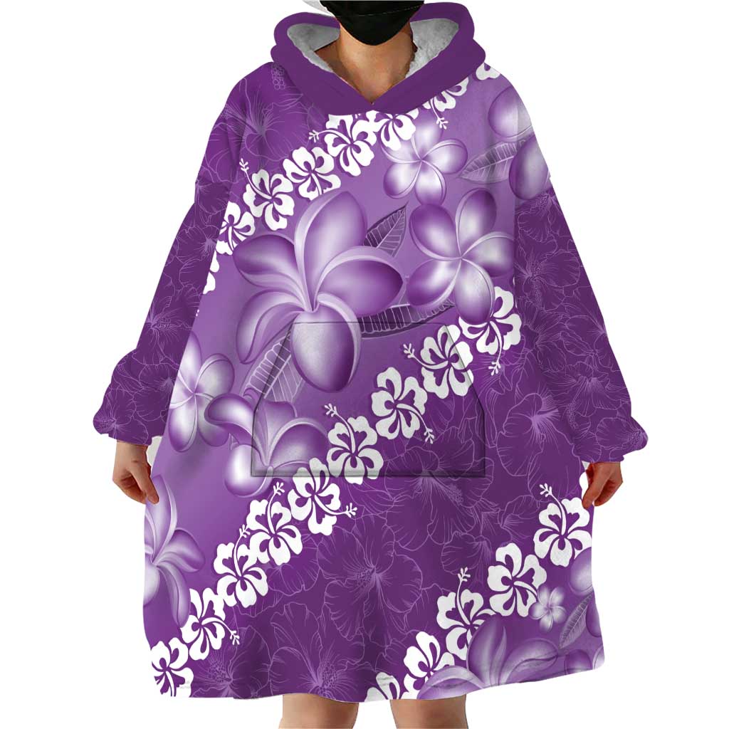 Vintage Purple Polynesia Wearable Blanket Hoodie Plumeria With Hibiscus Tropical Vibes LT14 - Polynesian Pride
