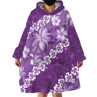 Vintage Purple Polynesia Wearable Blanket Hoodie Plumeria With Hibiscus Tropical Vibes LT14 - Polynesian Pride