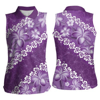 Vintage Purple Polynesia Women Sleeveless Polo Shirt Plumeria With Hibiscus Tropical Vibes