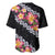 Black Polynesia Baseball Jersey Plumeria With Hibiscus Pattern Tropical Vibes