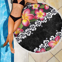 Black Polynesia Beach Blanket Plumeria With Hibiscus Pattern Tropical Vibes LT14 - Polynesian Pride