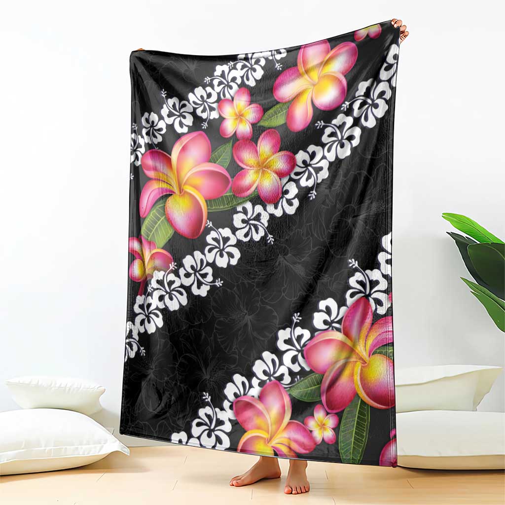 Black Polynesia Blanket Plumeria With Hibiscus Pattern Tropical Vibes LT14 - Polynesian Pride